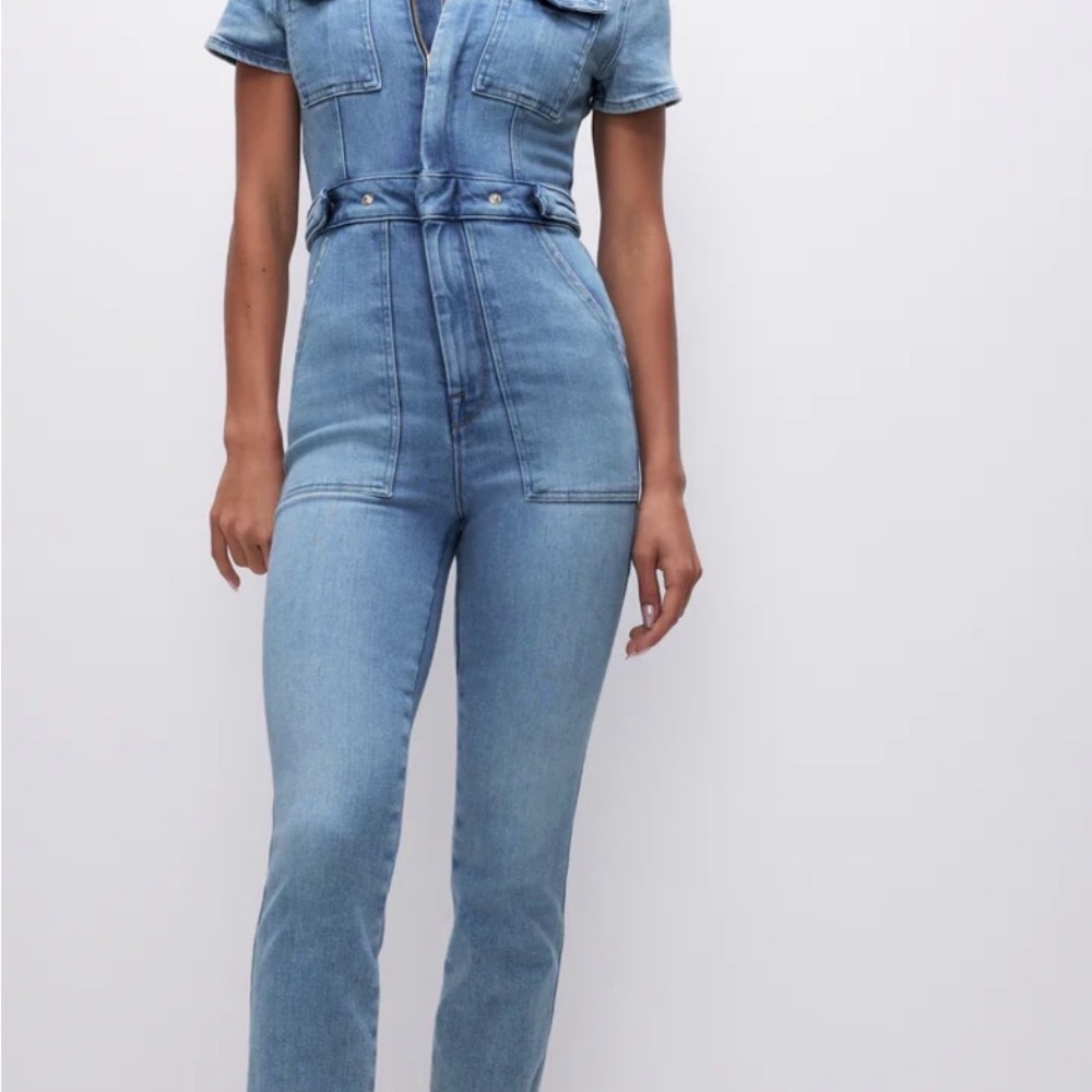 Good American Light Blue Denim Straight Leg Pants Jumpsuit - Picture 9 of 9